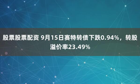 股票股票配资 9月15日赛特转债下跌0.94%，转股溢价率23.49%
